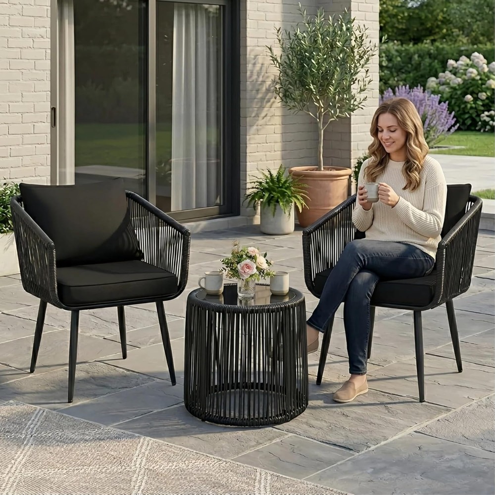 Outdoor Furniture Ideas - 3 Pieces Patio Rattan Bistro Conversation