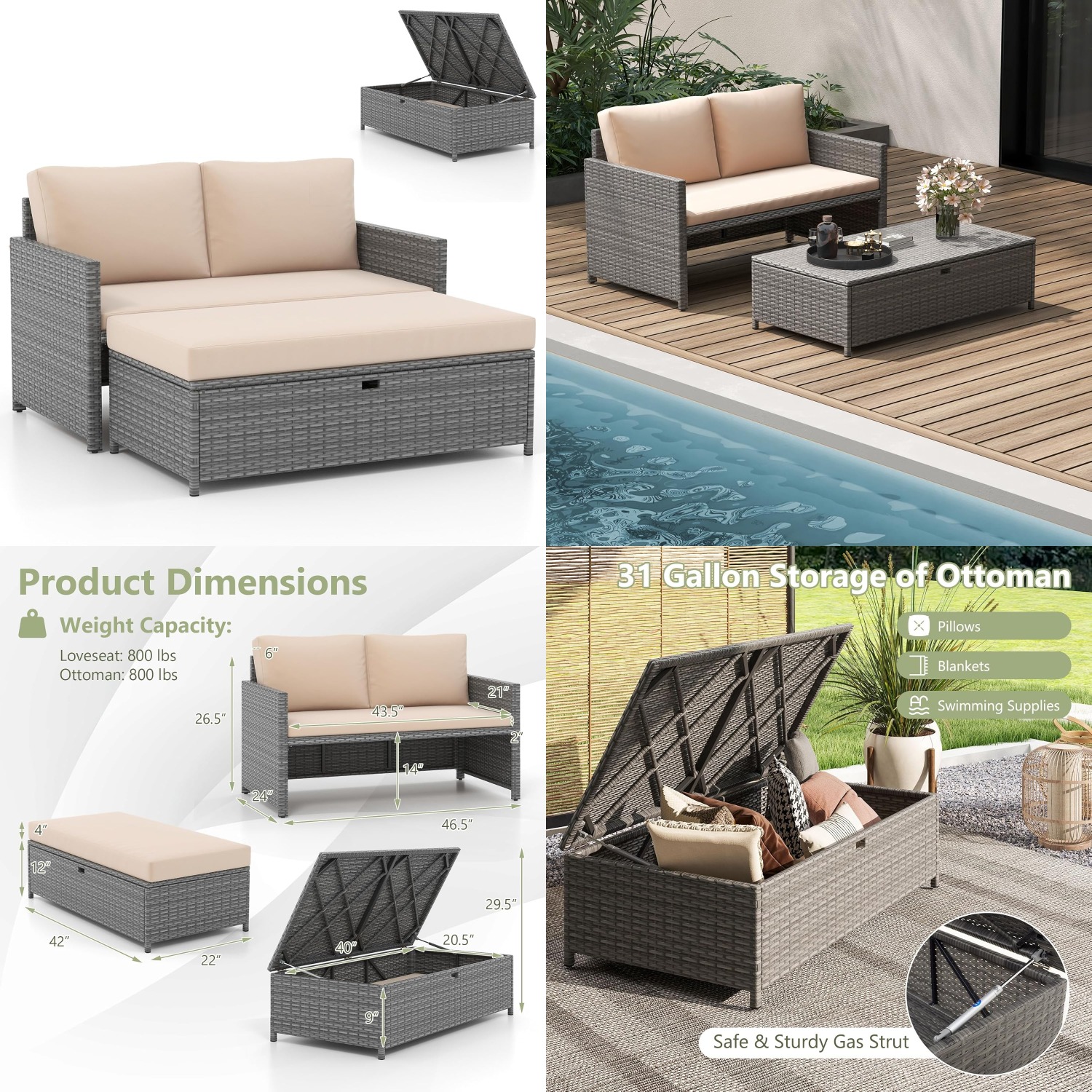 Outdoor Daybed Furniture - Wicker Patio Daybed Loveseat Ottoman Cushions