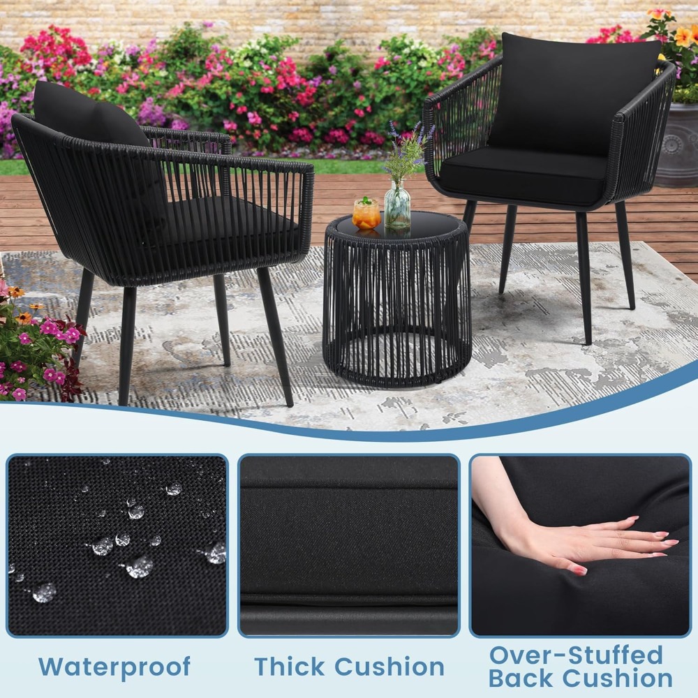 3 Pieces Patio Rattan Bistro C - Outdoor Furniture Ideas avis et prix
