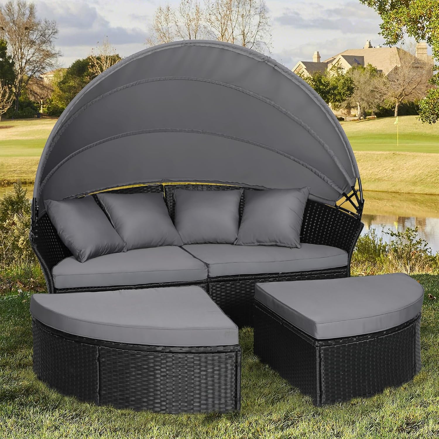 Round Canopy Daybed Sofa Set 4 - Outdoor Daybed Furniture avis et prix