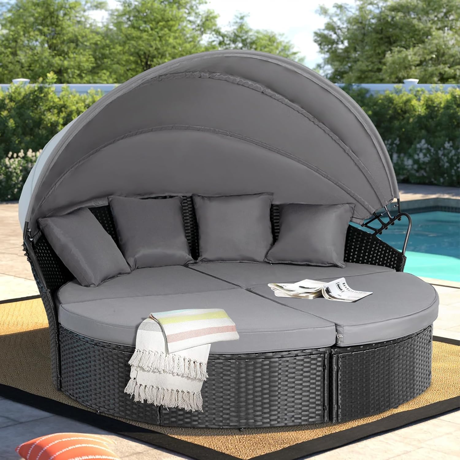 Round Canopy Daybed Sofa Set 4 - Outdoor Daybed Furniture avis et prix