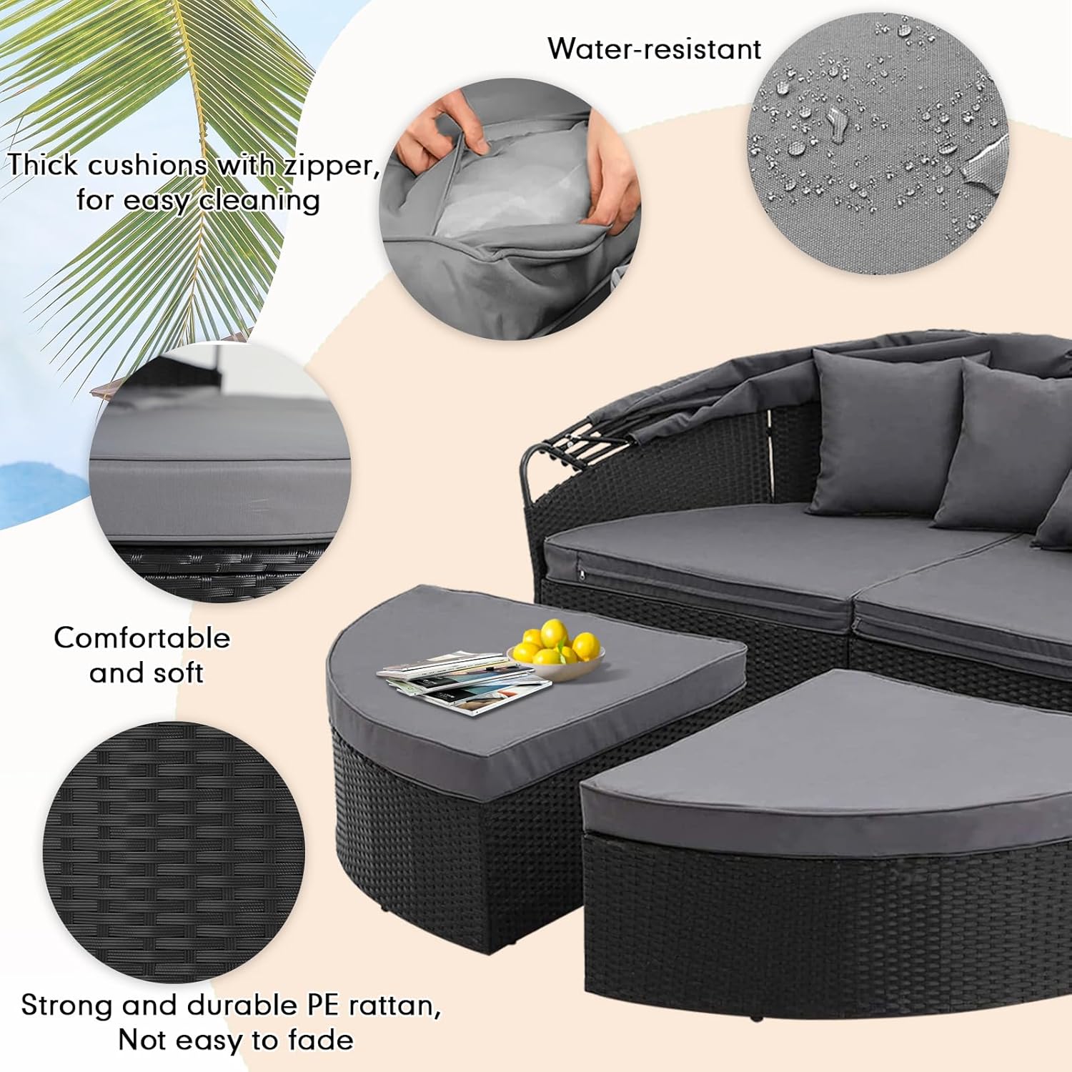 Round Canopy Daybed Sofa Set 4 - Outdoor Daybed Furniture avis et prix