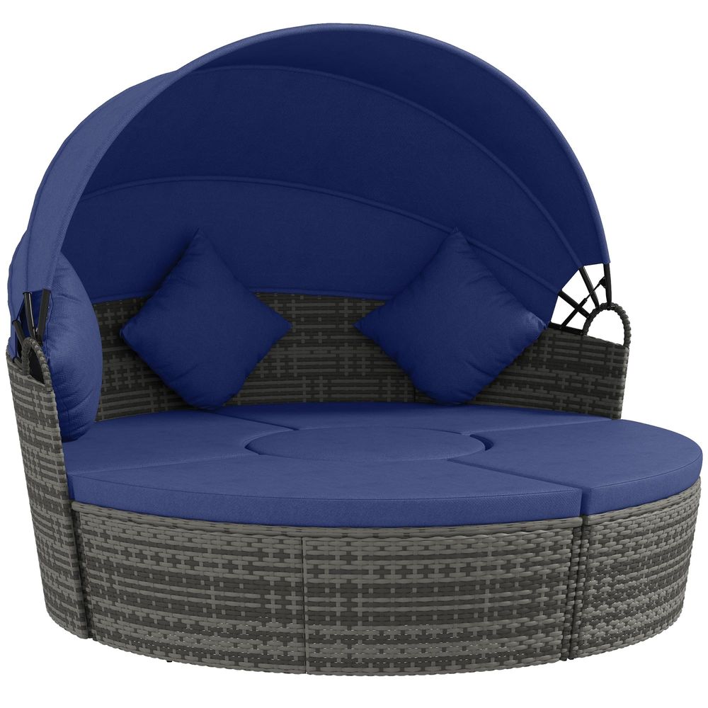 4 Piece Round Rattan Daybed, C - Outdoor Daybed Furniture avis et prix