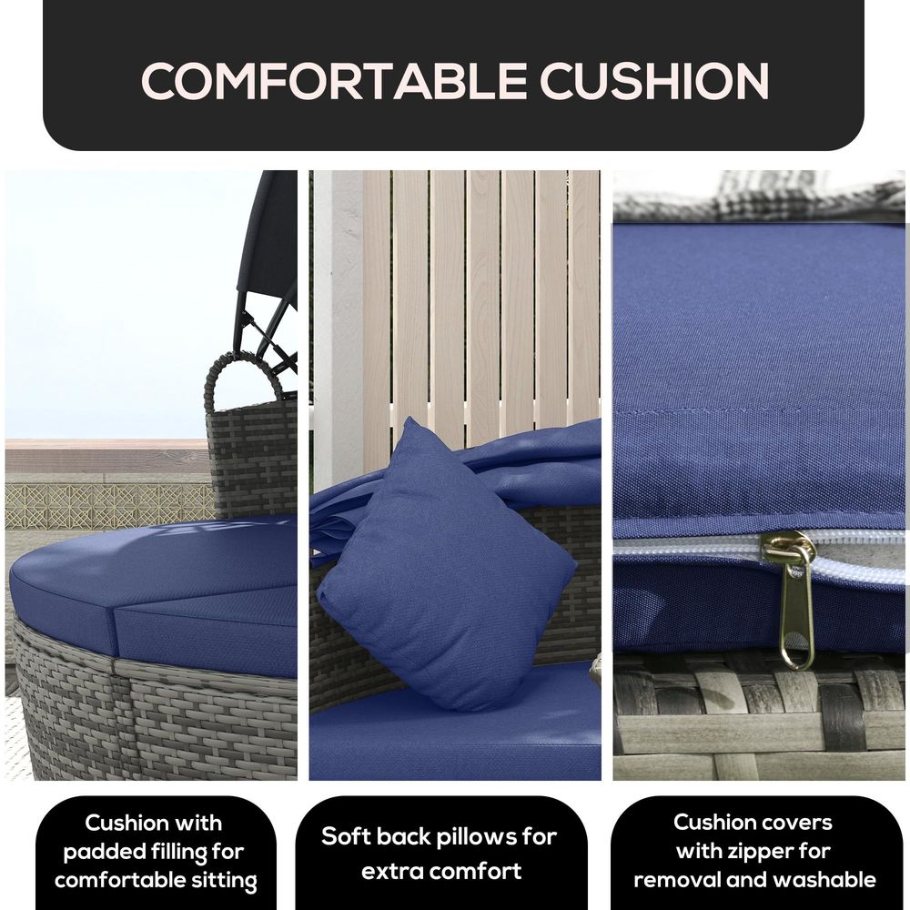 4 Piece Round Rattan Daybed, C - Outdoor Daybed Furniture avis et prix