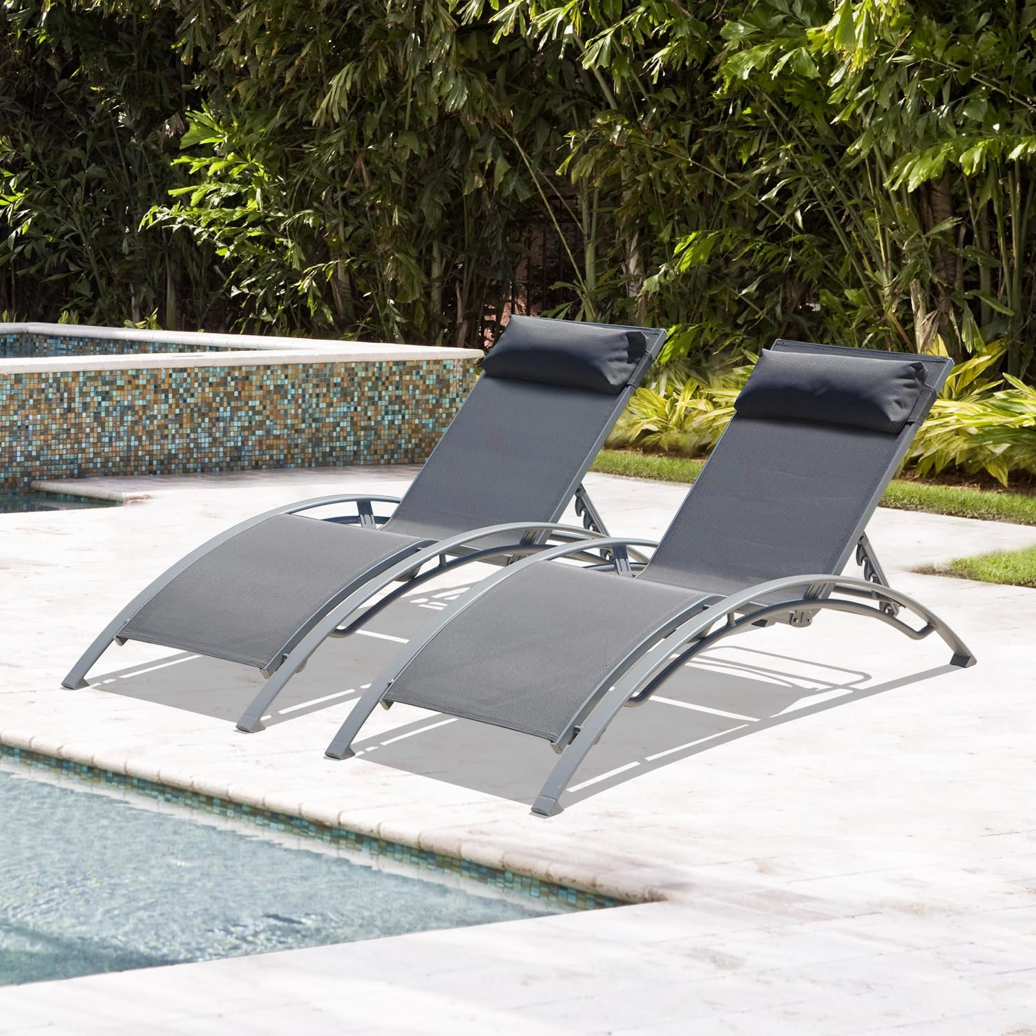 Set of 2 Adjustable Aluminum O - Deck Chair Lounger avis et prix