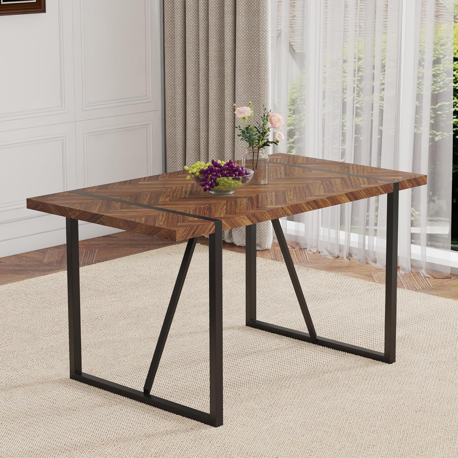 Retro Dining Table Dark Wood T - Outdoor Furniture Legs avis et prix