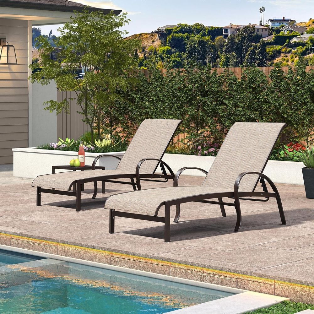 Chair Set o 3 Patio Pool Loung - Deck Chair Lounger avis et prix