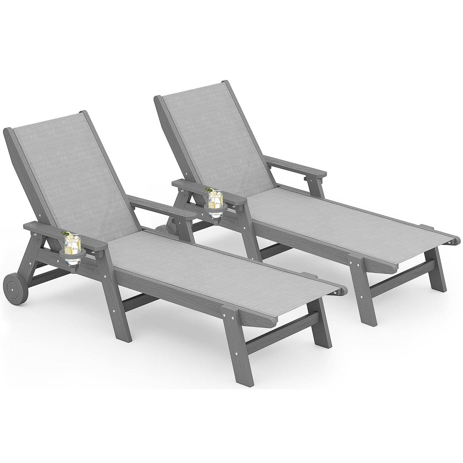 Set of 2 Gray Textilene HDPE O - Deck Chair Lounger avis et prix