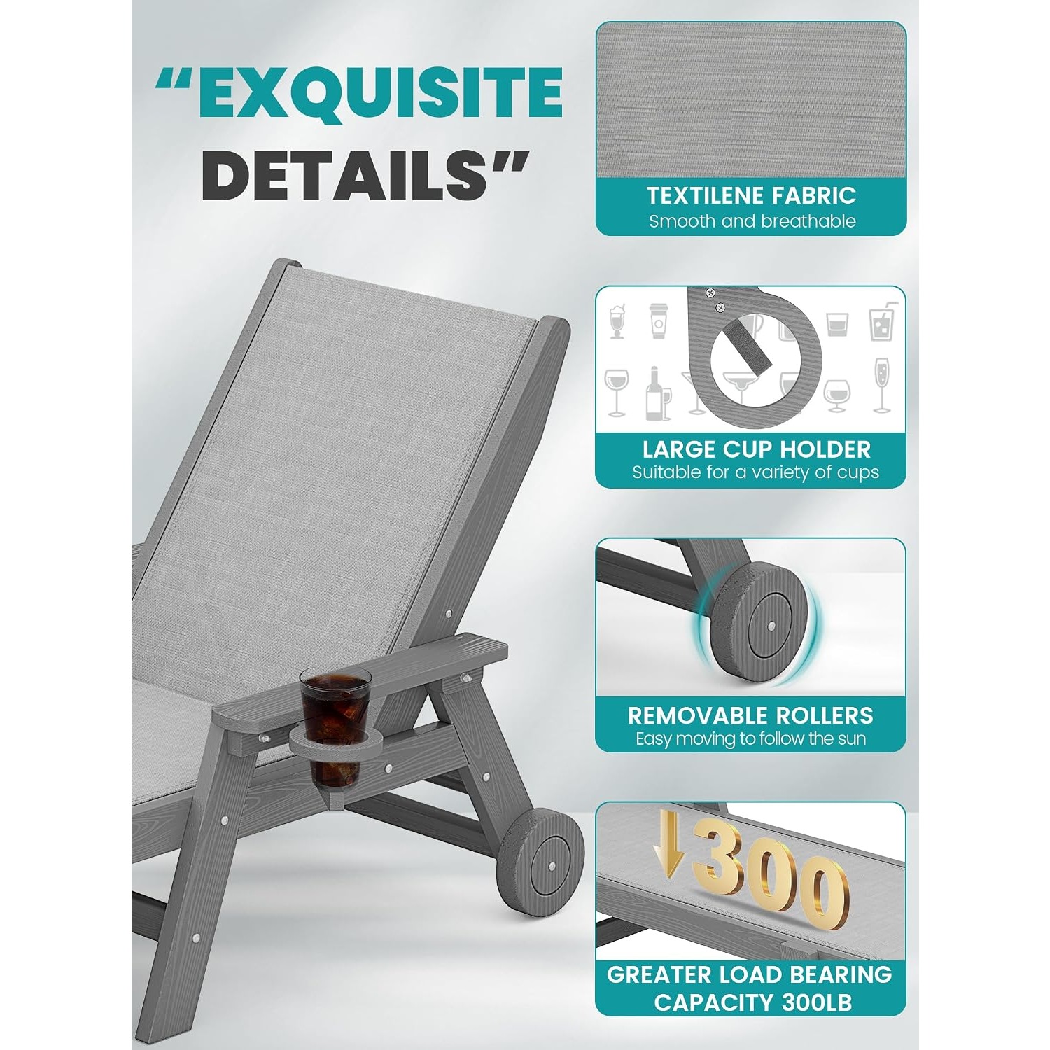 Set of 2 Gray Textilene HDPE O - Deck Chair Lounger avis et prix